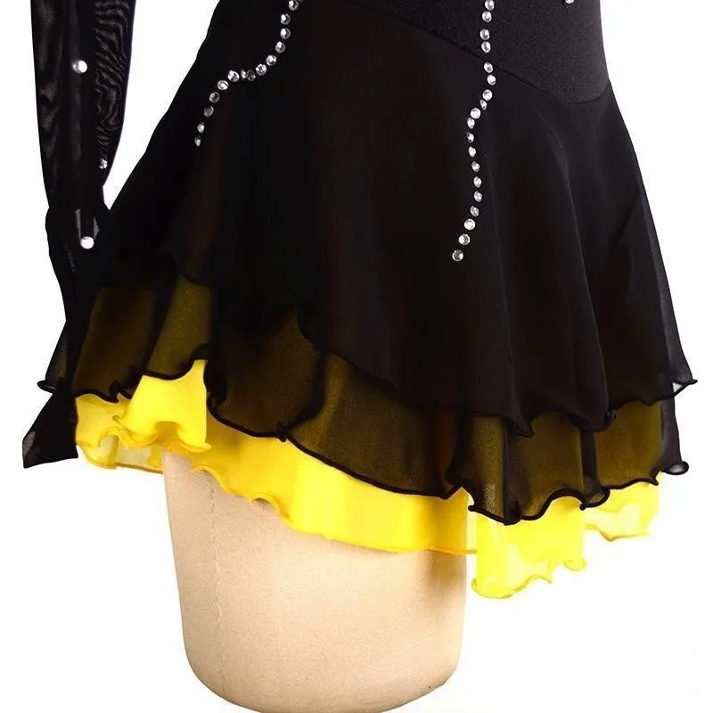 Competition Figure Skating Dress Long Sleeves Black Laces