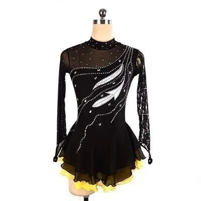 Competition Figure Skating Dress Long Sleeves Black Laces