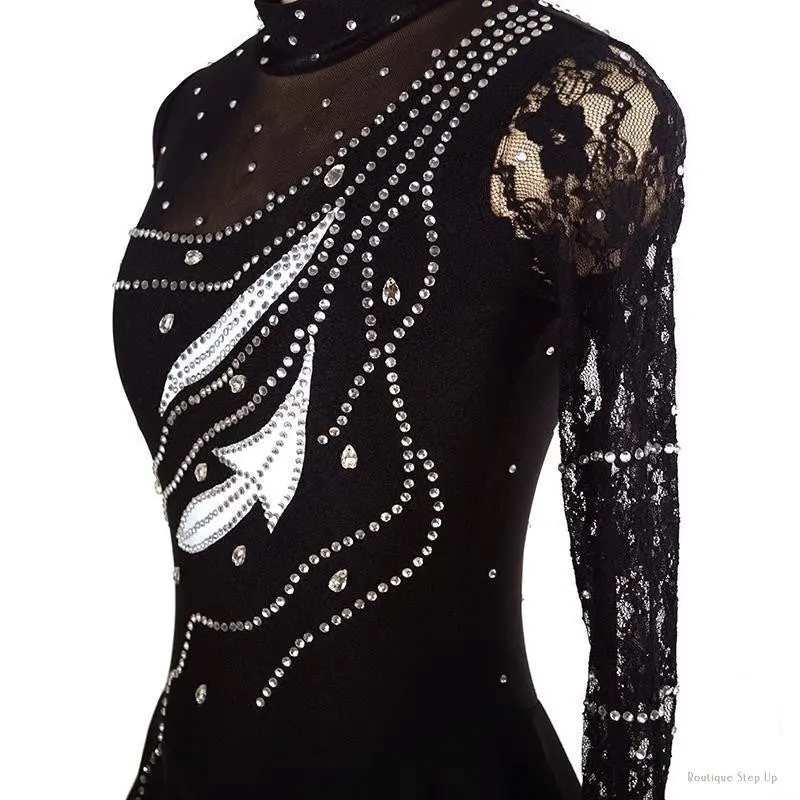 Competition Figure Skating Dress Long Sleeves Black Laces