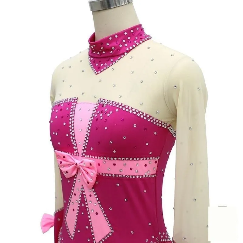 Competition Figure Skating Dress Long Sleeves Front Bow Avail. in 10 Colors