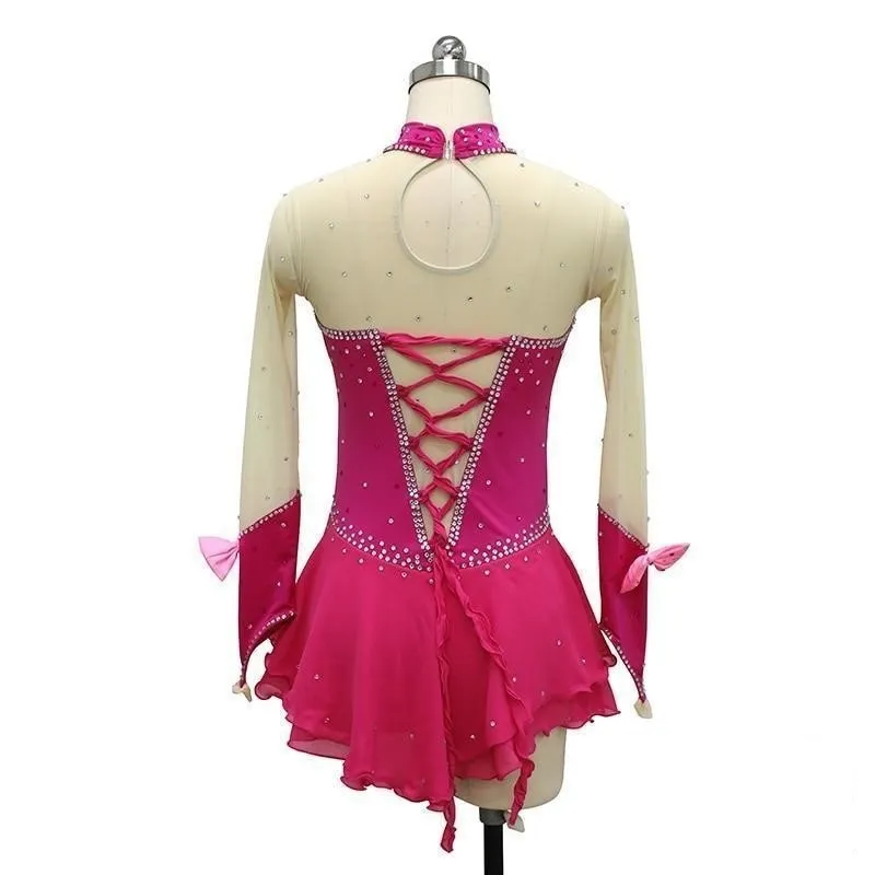 Competition Figure Skating Dress Long Sleeves Front Bow Avail. in 10 Colors