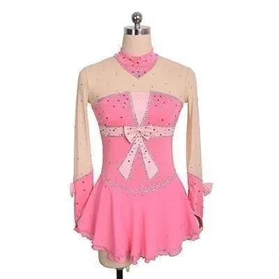 Competition Figure Skating Dress Long Sleeves Front Bow Avail. in 10 Colors