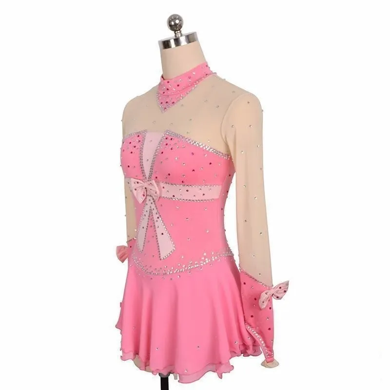 Competition Figure Skating Dress Long Sleeves Front Bow Avail. in 10 Colors