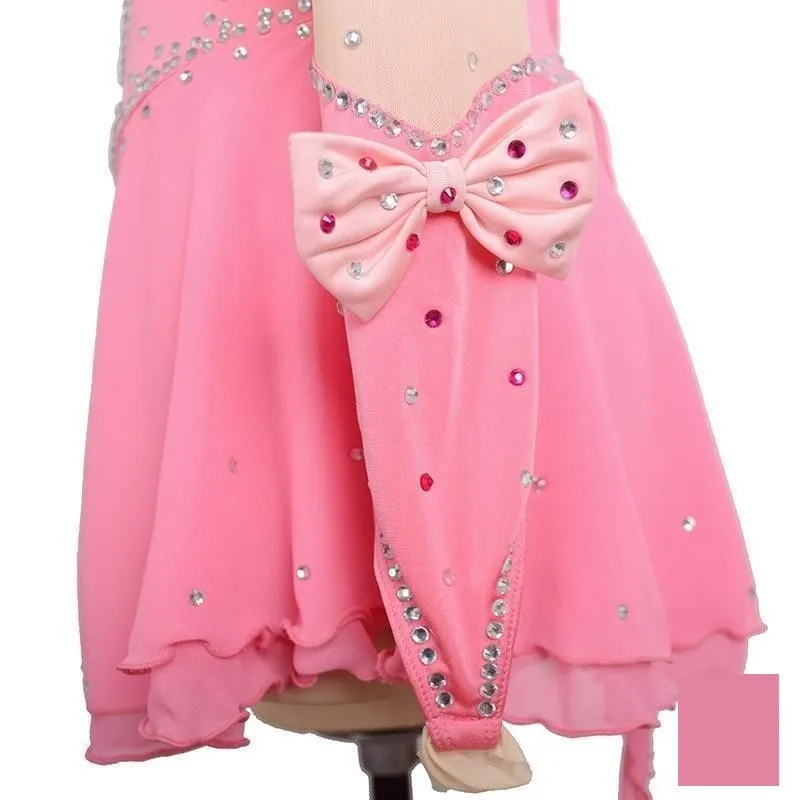 Competition Figure Skating Dress Long Sleeves Front Bow Avail. in 10 Colors