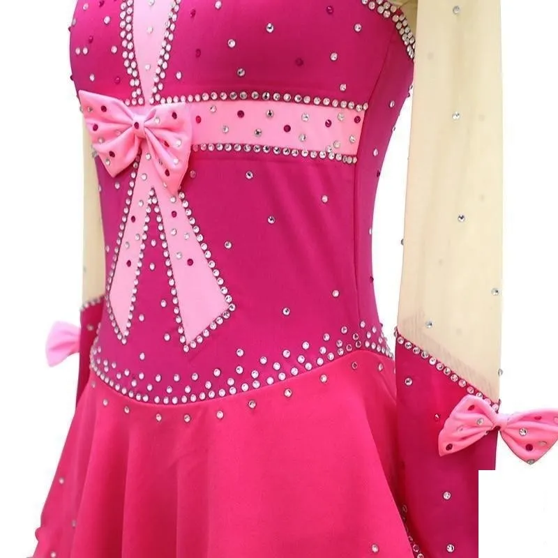 Competition Figure Skating Dress Long Sleeves Front Bow Avail. in 10 Colors