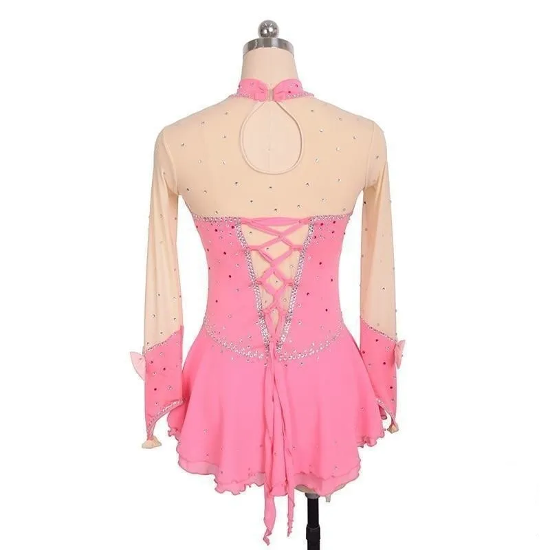 Competition Figure Skating Dress Long Sleeves Front Bow Avail. in 10 Colors