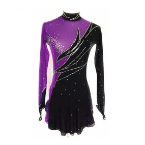 Competition Figure Skating Dress Purple & Black Long Sleeves,