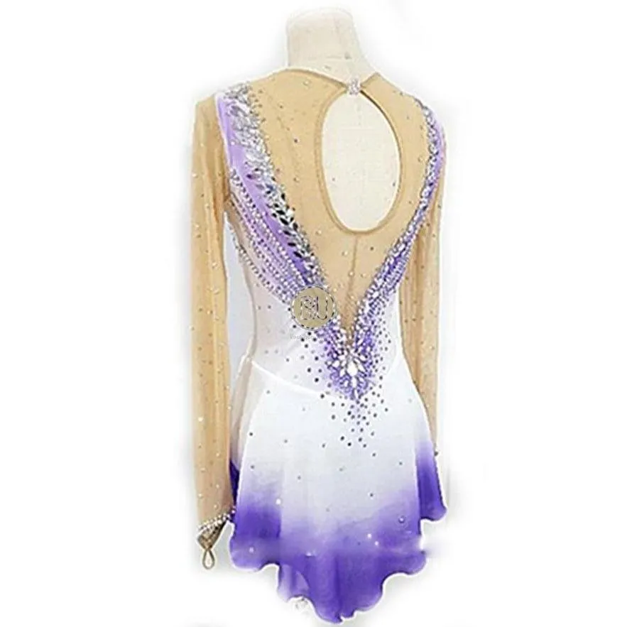 Competition Figure Skating Dress Sleeveless White Purple Ombre EBD