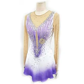 Competition Figure Skating Dress Sleeveless White Purple Ombre EBD