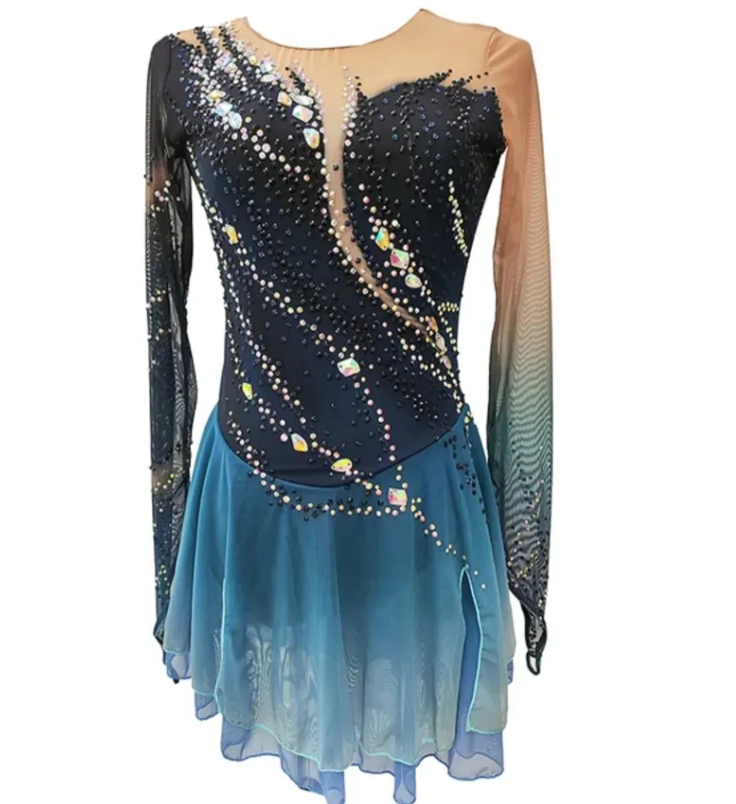 Competition Skating Dress Navy to Blue Ombre BSU120824