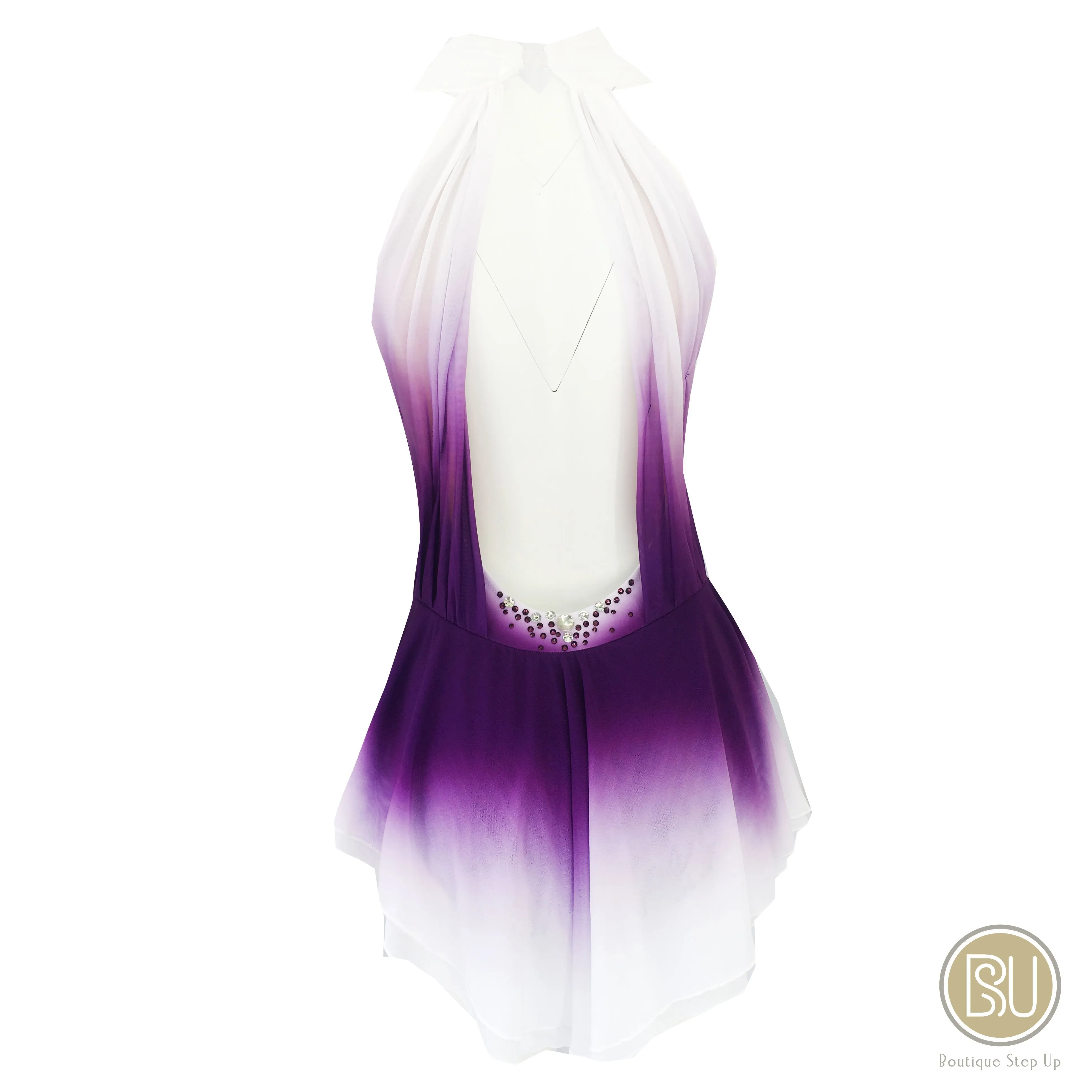 Competition Skating Dress Purple White Ombre Sleeveless