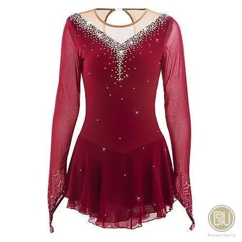 Competition Skating Dress Wine Long Sleeves BSU170723