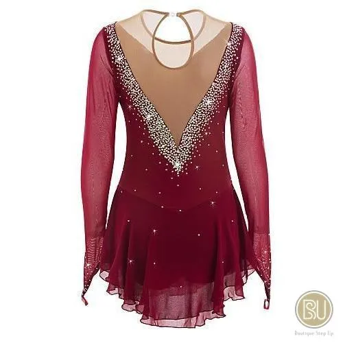 Competition Skating Dress Wine Long Sleeves BSU170723