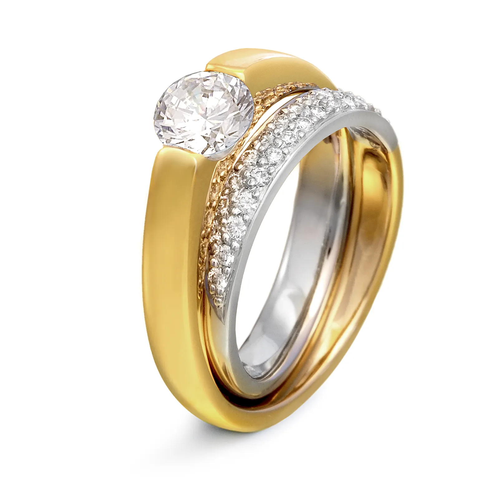 Continuum Two Tone Engagement Ring with Pave