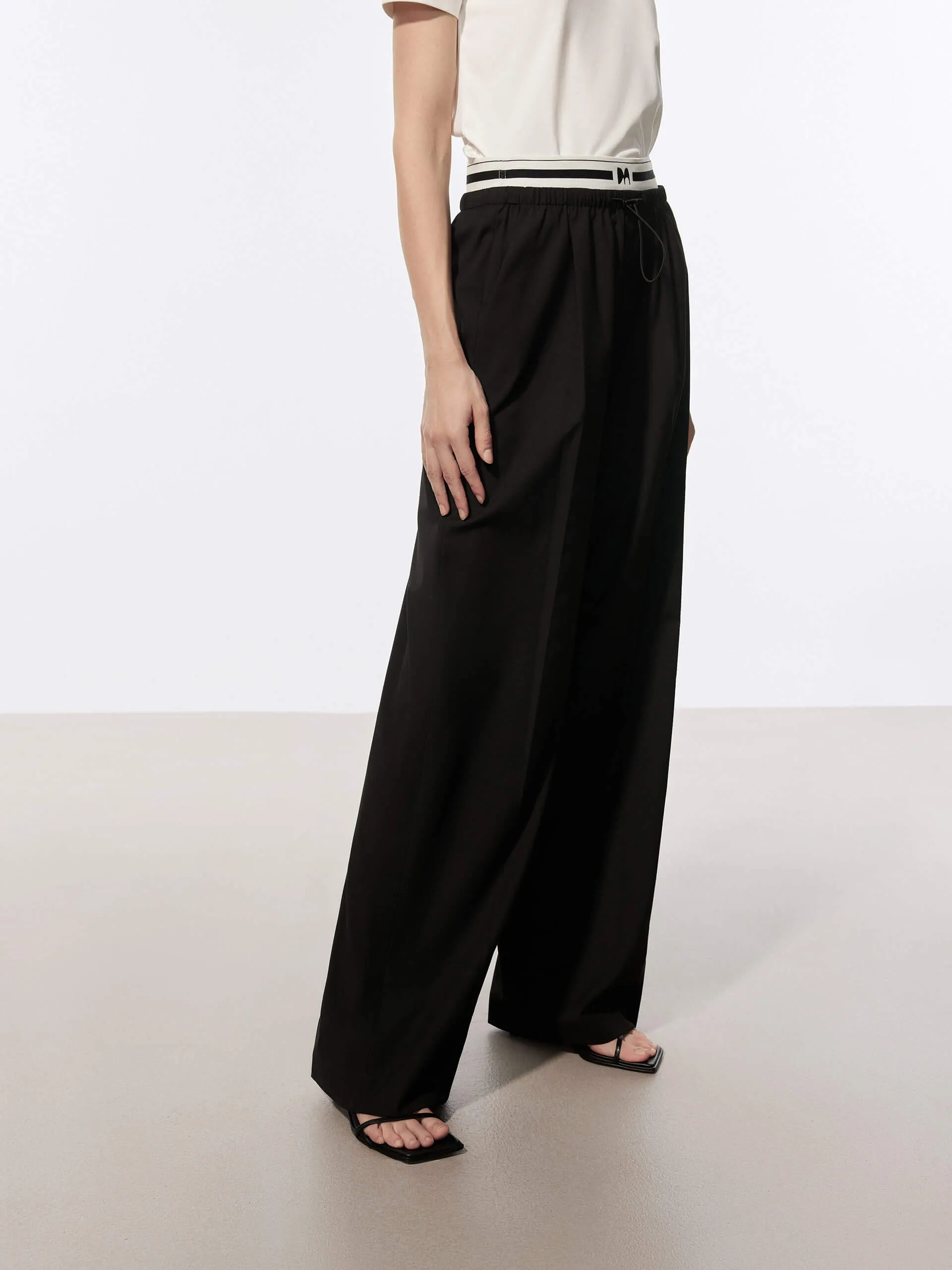 Contrast Waist Pleated Pants