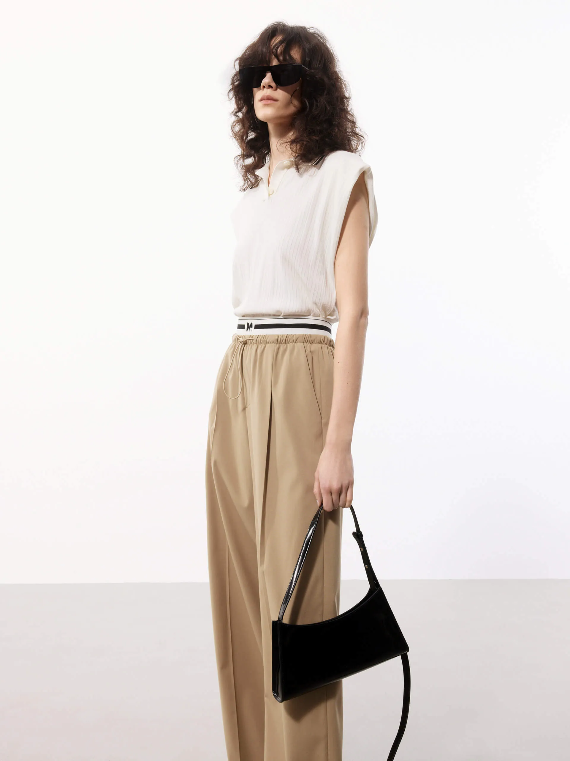 Contrast Waist Pleated Pants