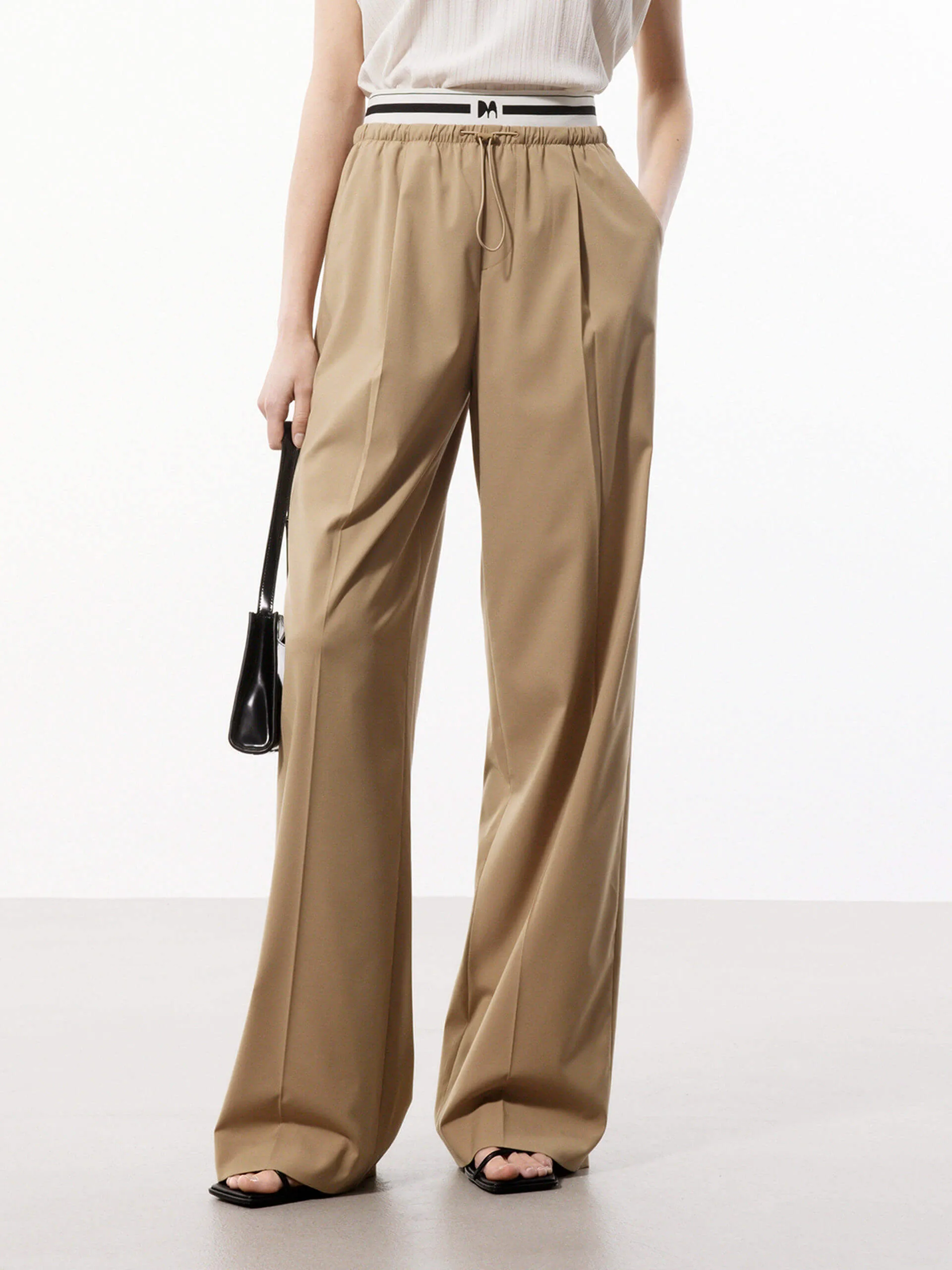 Contrast Waist Pleated Pants