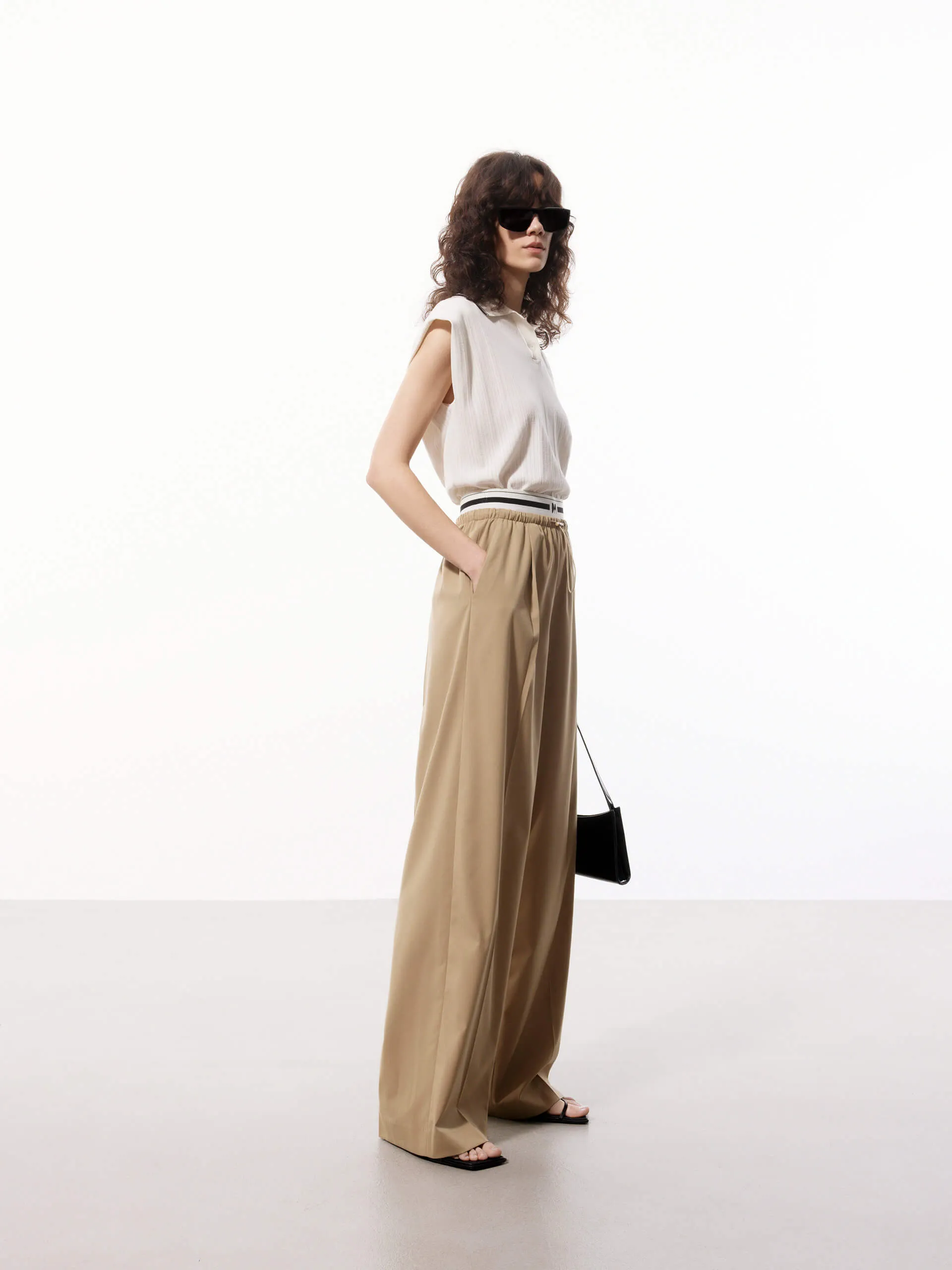 Contrast Waist Pleated Pants