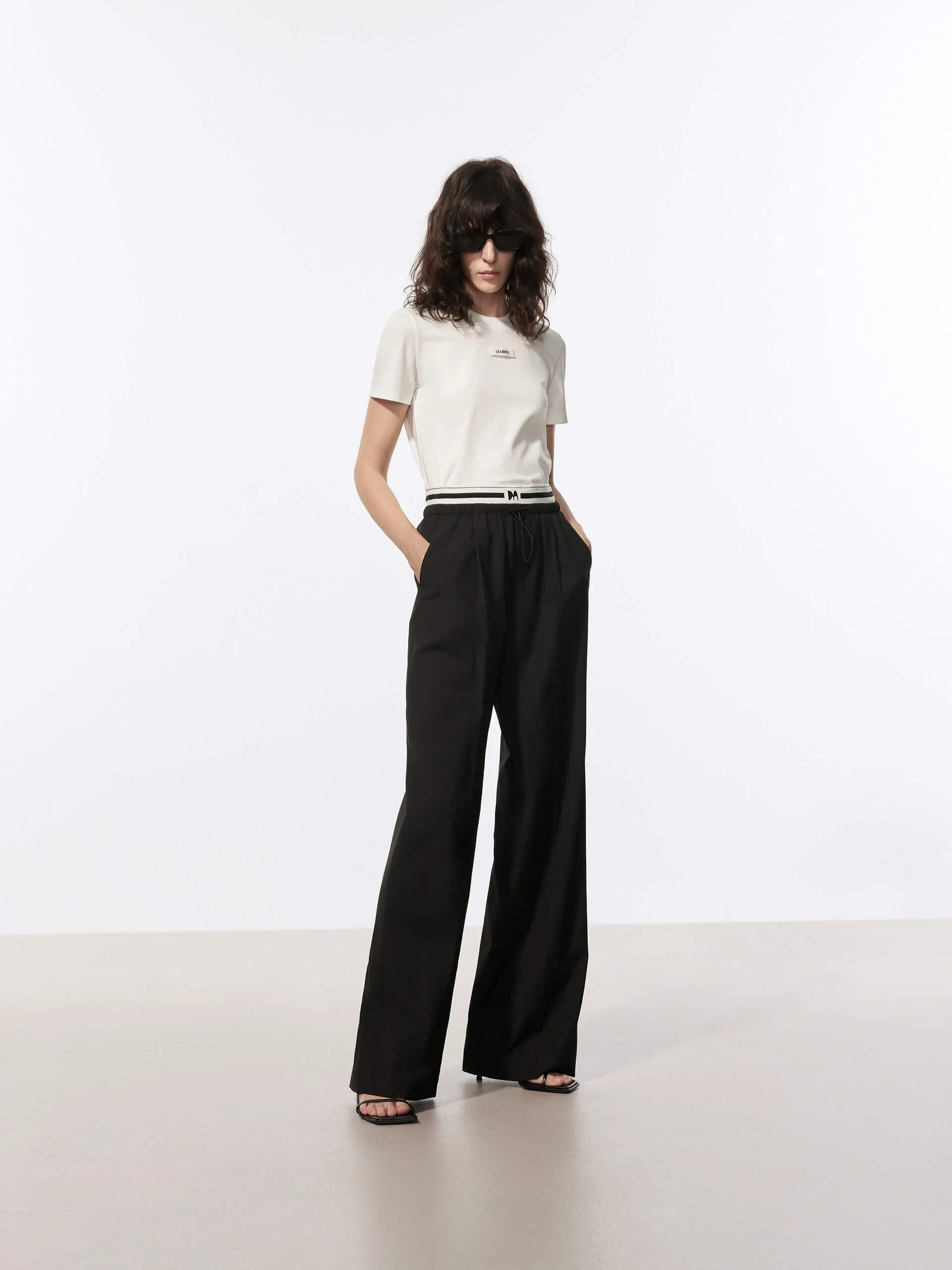 Contrast Waist Pleated Pants