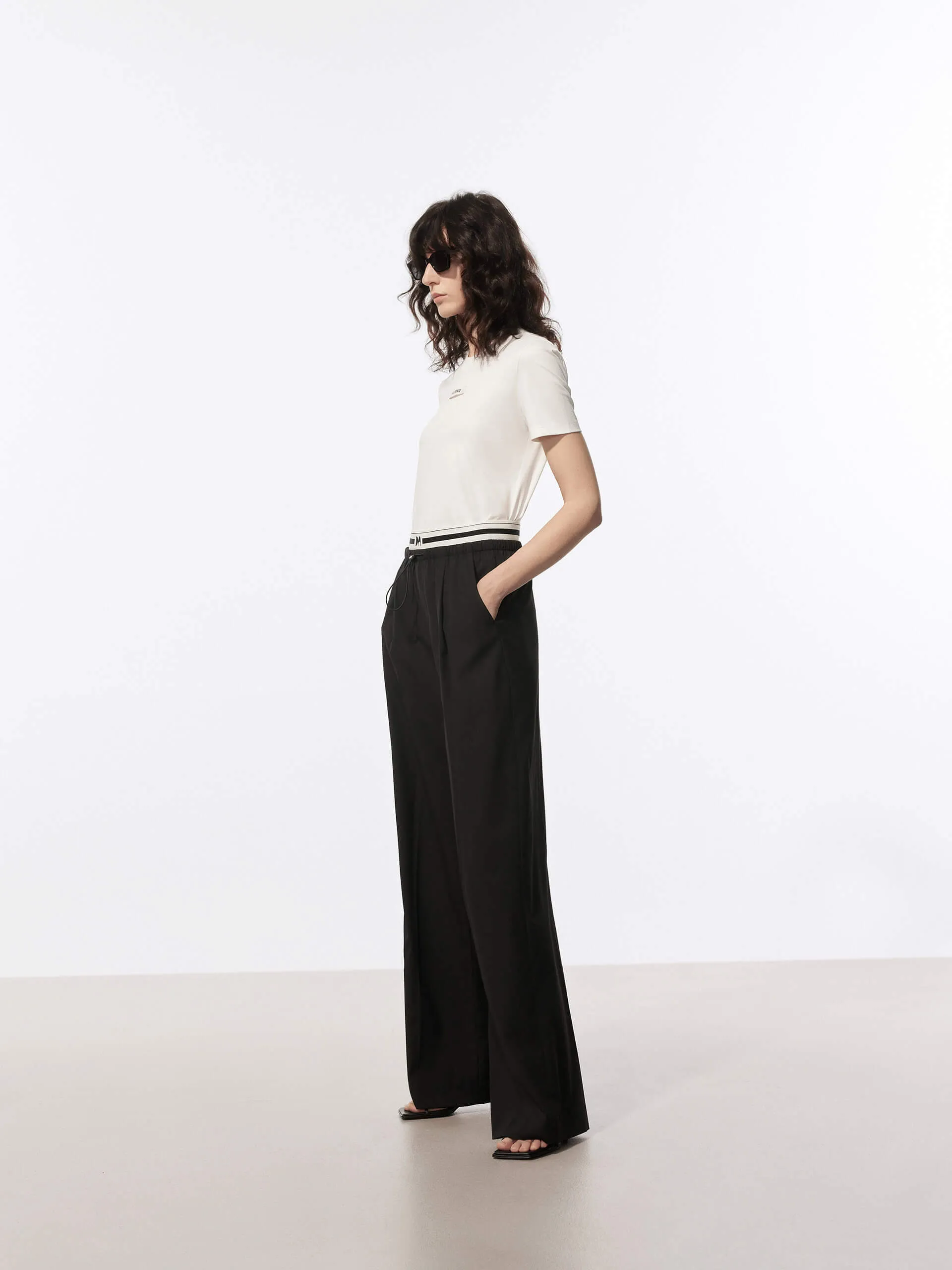 Contrast Waist Pleated Pants