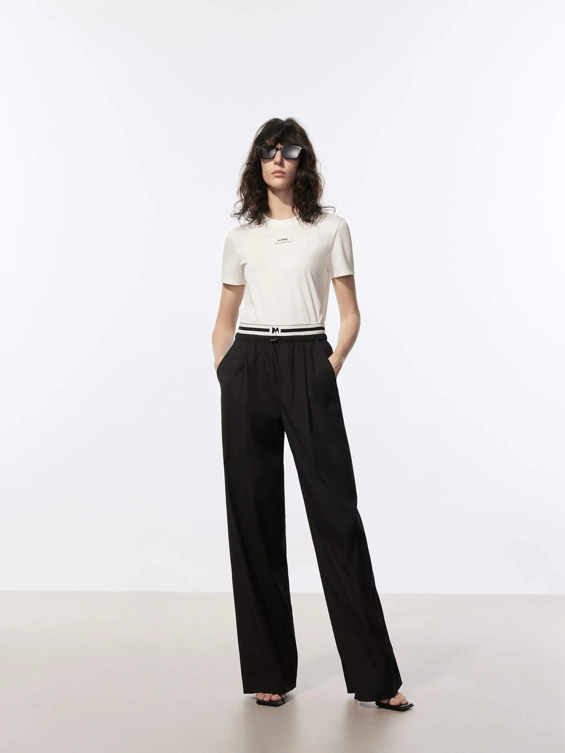 Contrast Waist Pleated Pants