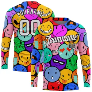 Custom Colorful White-Black Emoji 3D Pattern Long Sleeve Performance T-Shirt