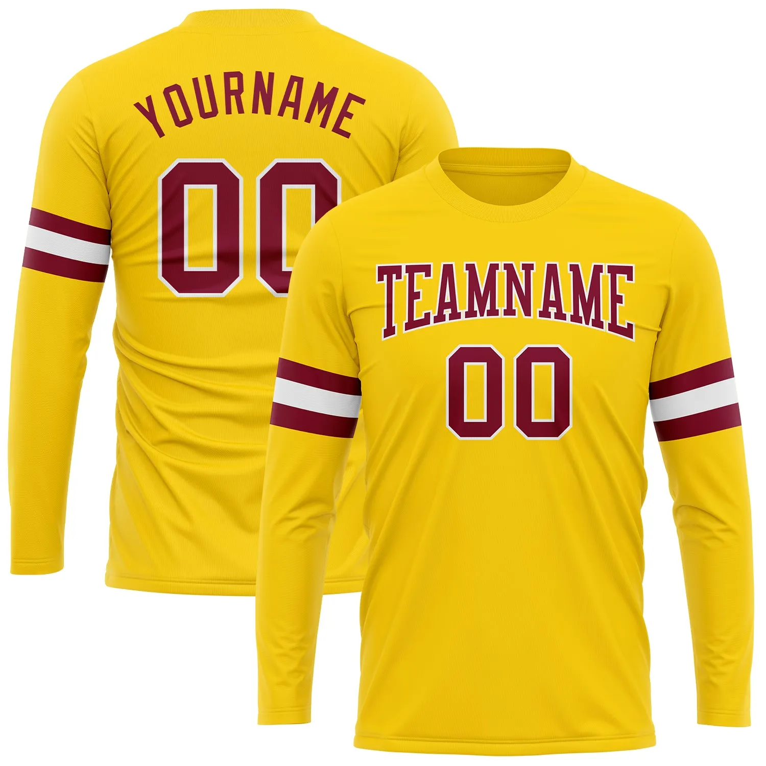 Custom Gold Maroon-White Long Sleeve Performance T-Shirt