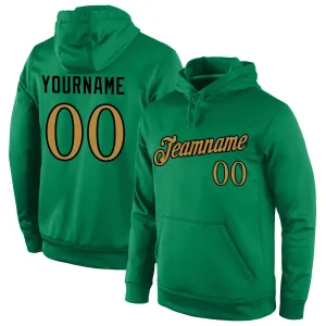 Custom Stitched Kelly Green Old Gold-Black Sports Pullover Sweatshirt Hoodie