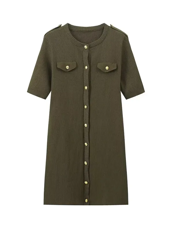 Dark Green Knit Short Sleeve Dress