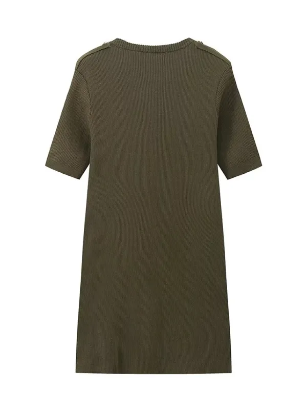 Dark Green Knit Short Sleeve Dress