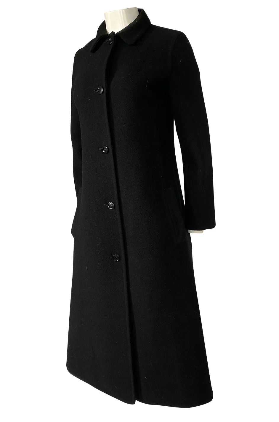 Early 1980s Halston Chic and Simple Black Wool & Cashmere Coat