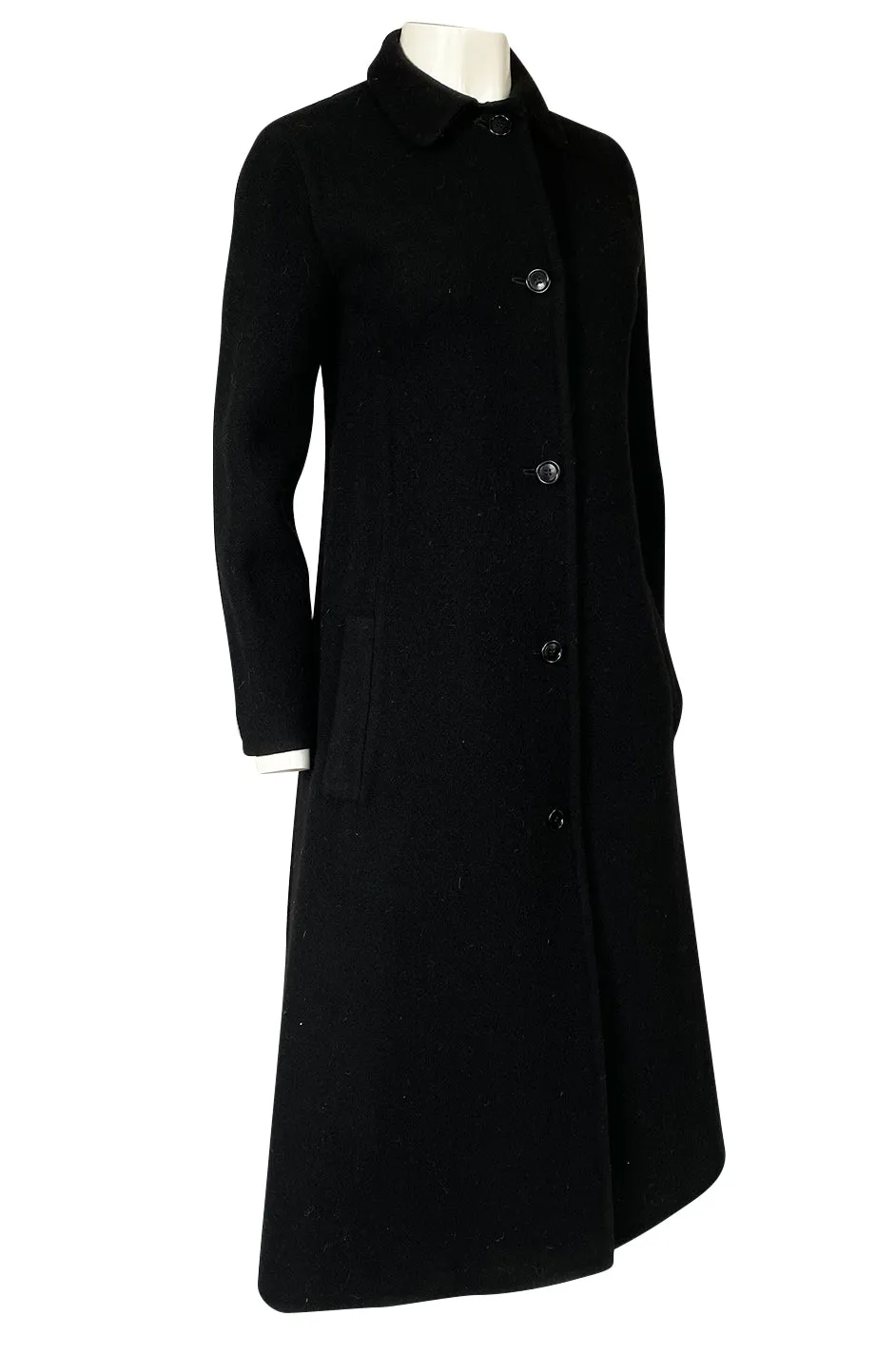 Early 1980s Halston Chic and Simple Black Wool & Cashmere Coat