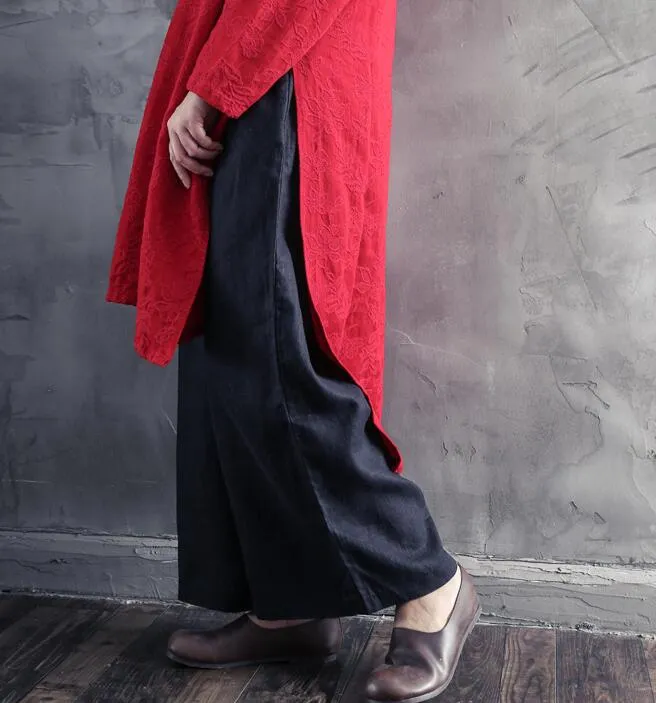 Elastic Waist Belt Linen Wide Leg Thin Women Casual Pants YM97235