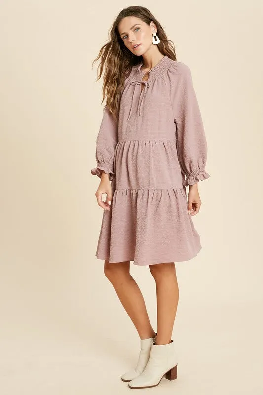 Elsie Ruffle Dress in Mauve