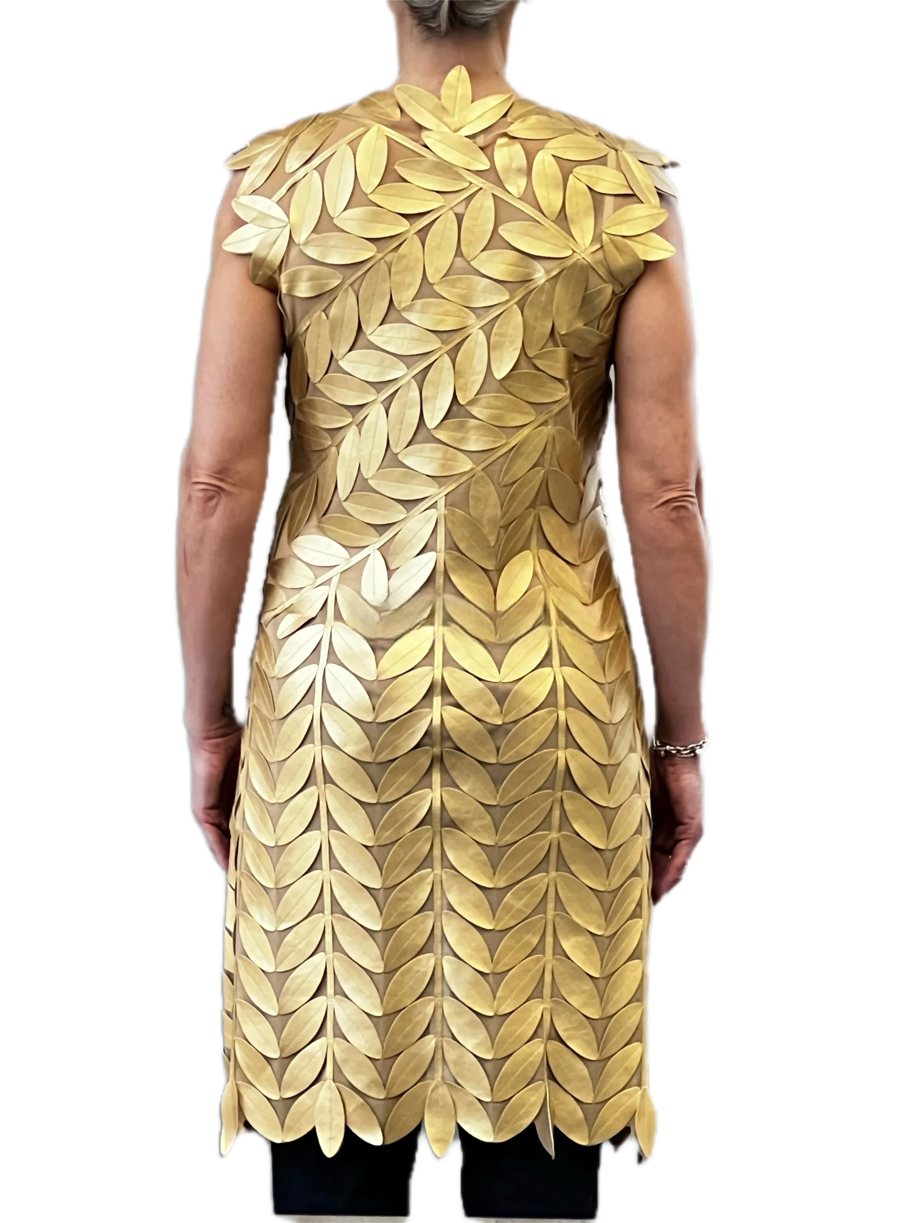 Faux Leather leaves long vest (Gold)