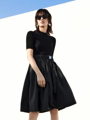 Faux Two Piece Belted Knit Dress