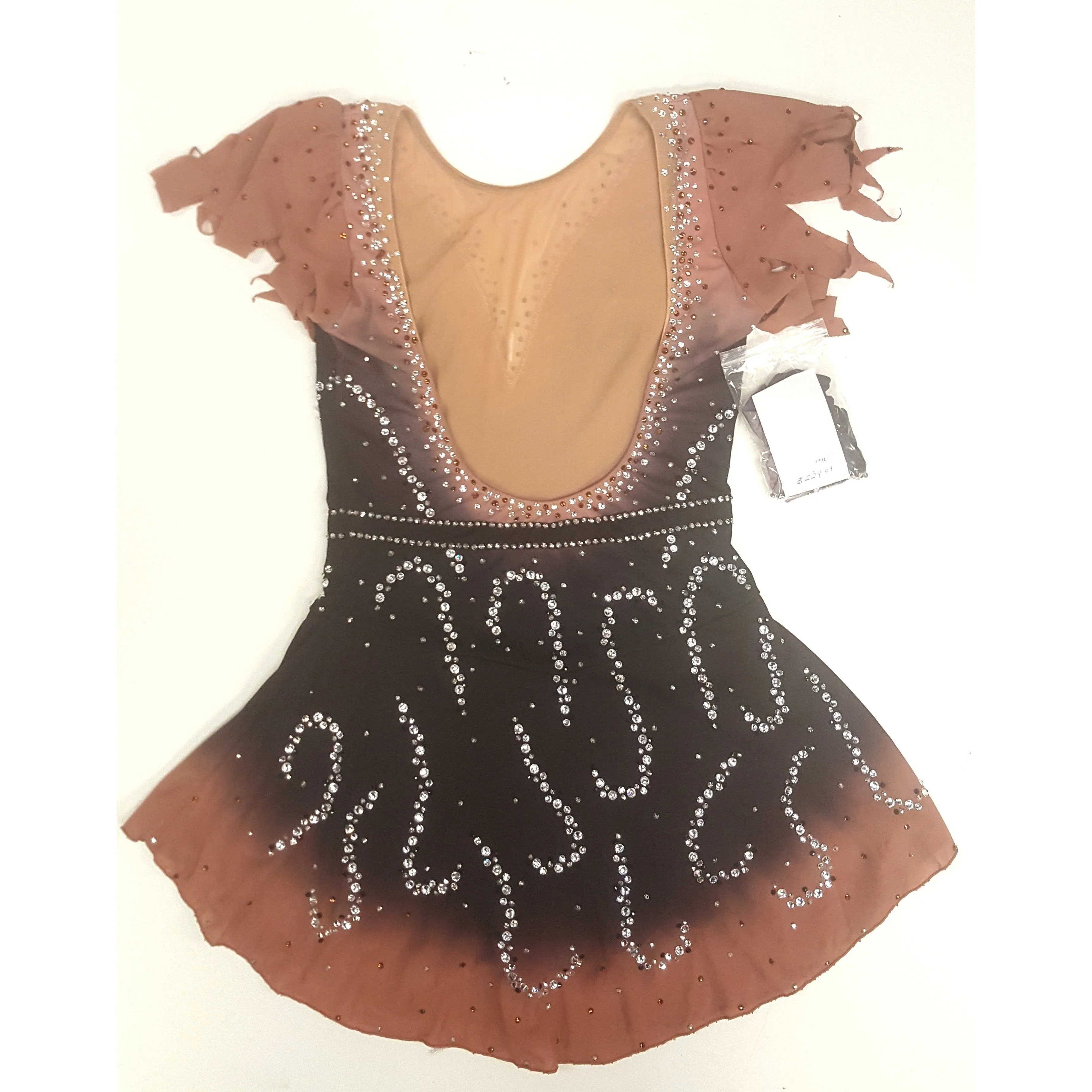 Figure Skating Dress - Mocha 100's Clear Crystals SU600