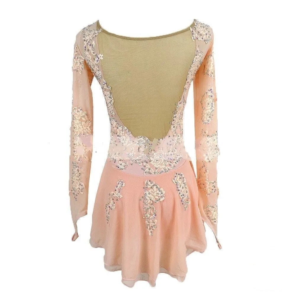 Figure Skating Dress Peach Lace Appliques BSU3182.36