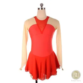 Figure Skating Dress Plain Long Skin Tone Mesh Sleeves Available 10 Colors