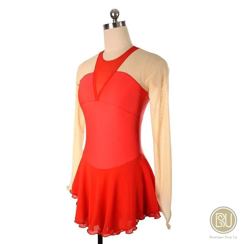 Figure Skating Dress Plain Long Skin Tone Mesh Sleeves Available 10 Colors