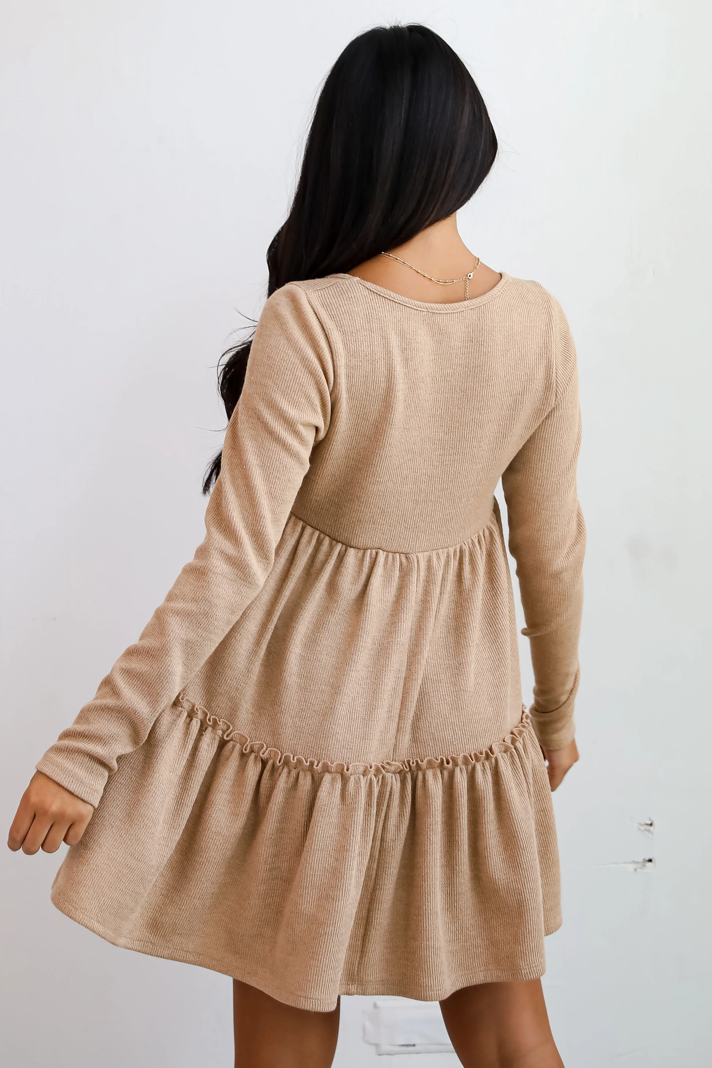 FINAL SALE - Adorable Promise Taupe Knit Babydoll Mini Dress