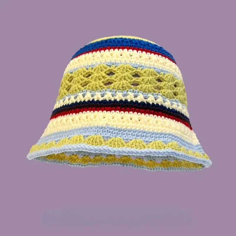 Floral Crochet Bucket Hat for Women - Sun Protection and Breathable Design