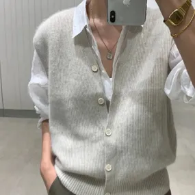 Flytonn-Fall Outfits Women Outwear Streetwear -women fall outfits high street ins style -Knitted Sweater Vest  For Women's Spring Autumn Knitted V-neck Sleeveless Loose Casual Layered Sweater