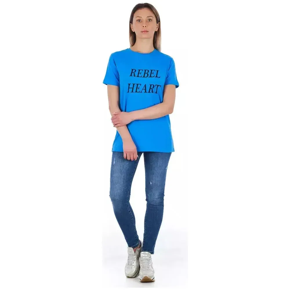 Frankie Morello Light Blue Cotton Women T-Shirt