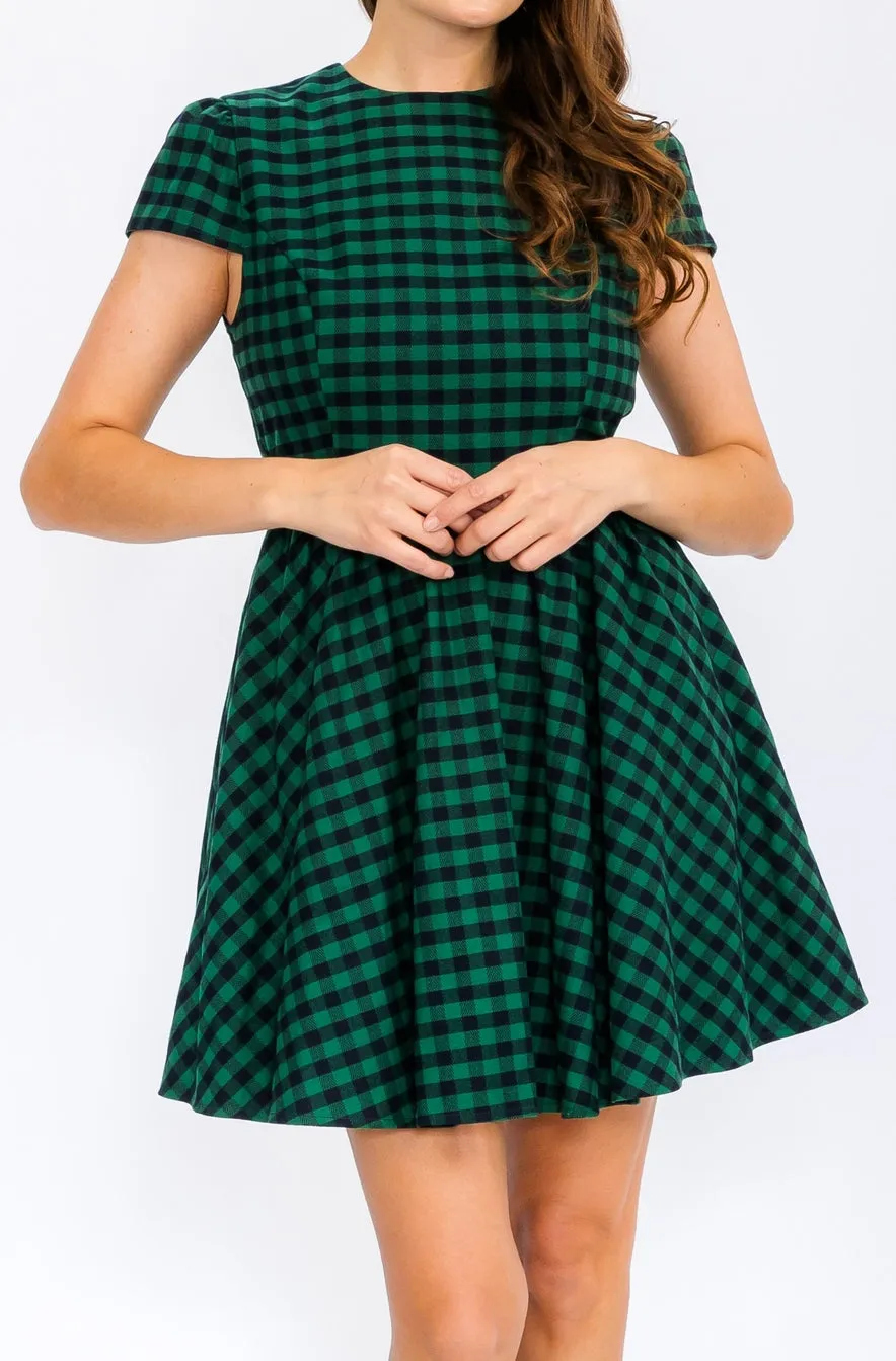 Green Buffalo Plaid Mini Dress