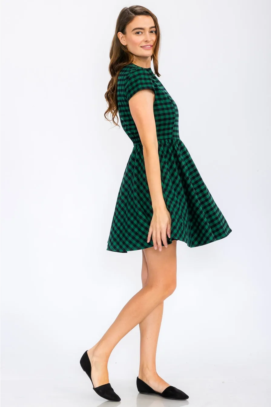 Green Buffalo Plaid Mini Dress