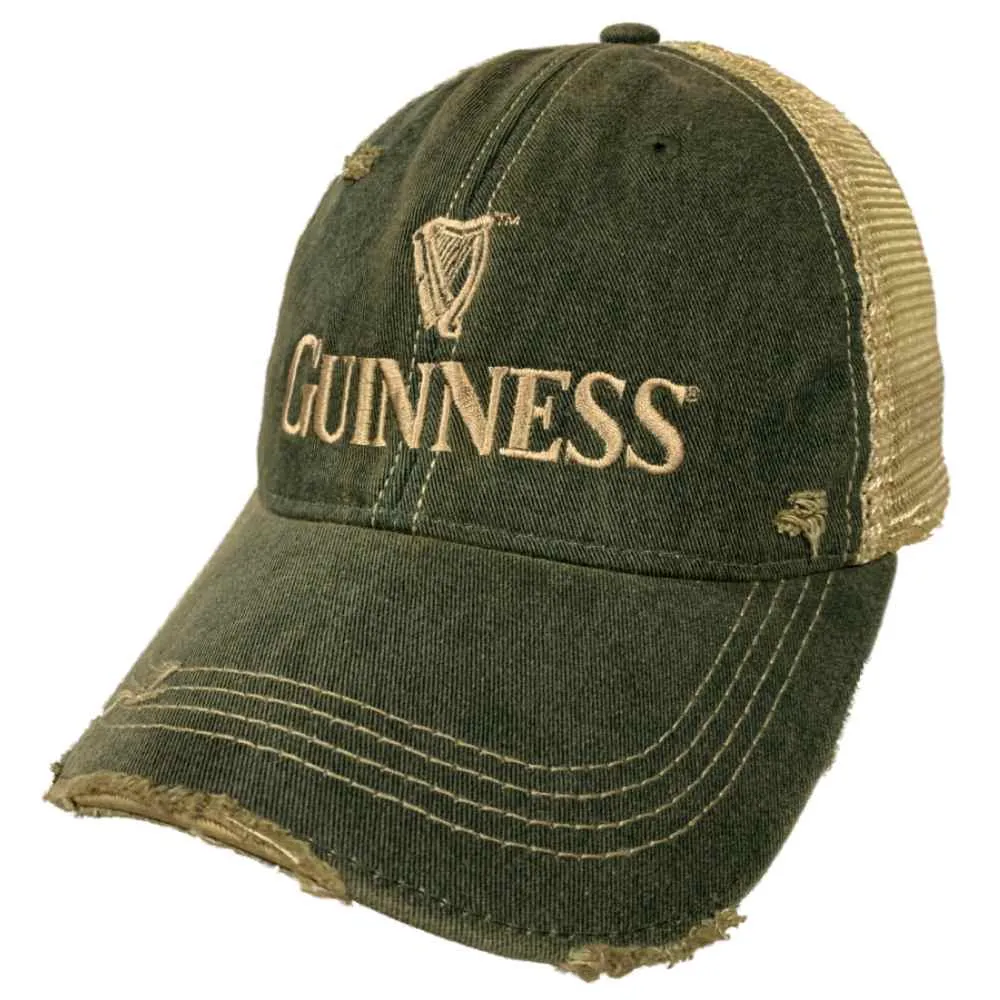 Guinness Beer Retro Brand Forest Green Distressed Mesh Snapback Trucker Hat Cap