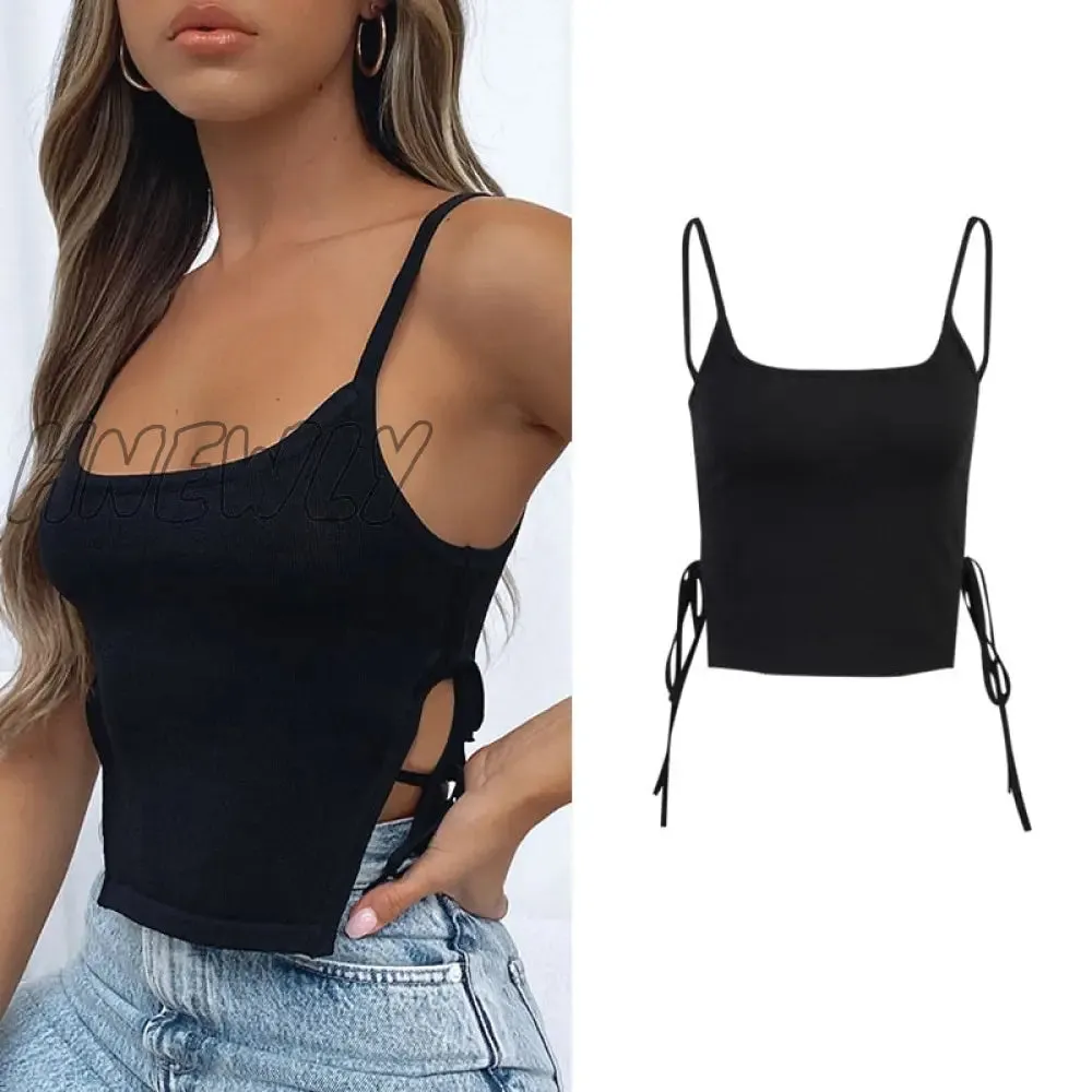 Hnewly Straps Solid Crop Top Tshirt Summer Sexy Hollow Out Vest Women Streetwear Y2K Party Club Camis Female