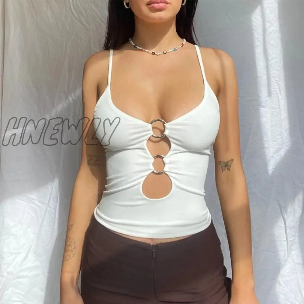 Hnewly Straps Solid Crop Top Tshirt Summer Sexy Hollow Out Vest Women Streetwear Y2K Party Club Camis Female