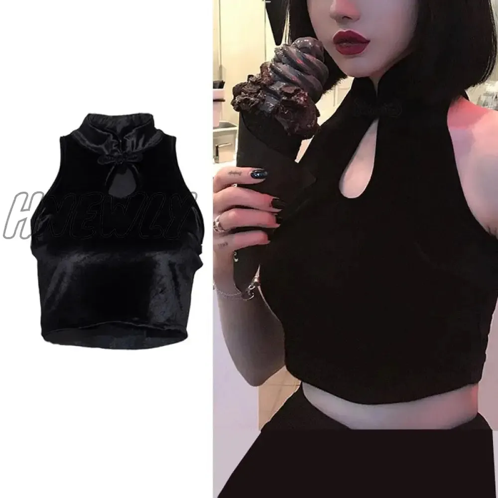 Hnewly Straps Solid Crop Top Tshirt Summer Sexy Hollow Out Vest Women Streetwear Y2K Party Club Camis Female